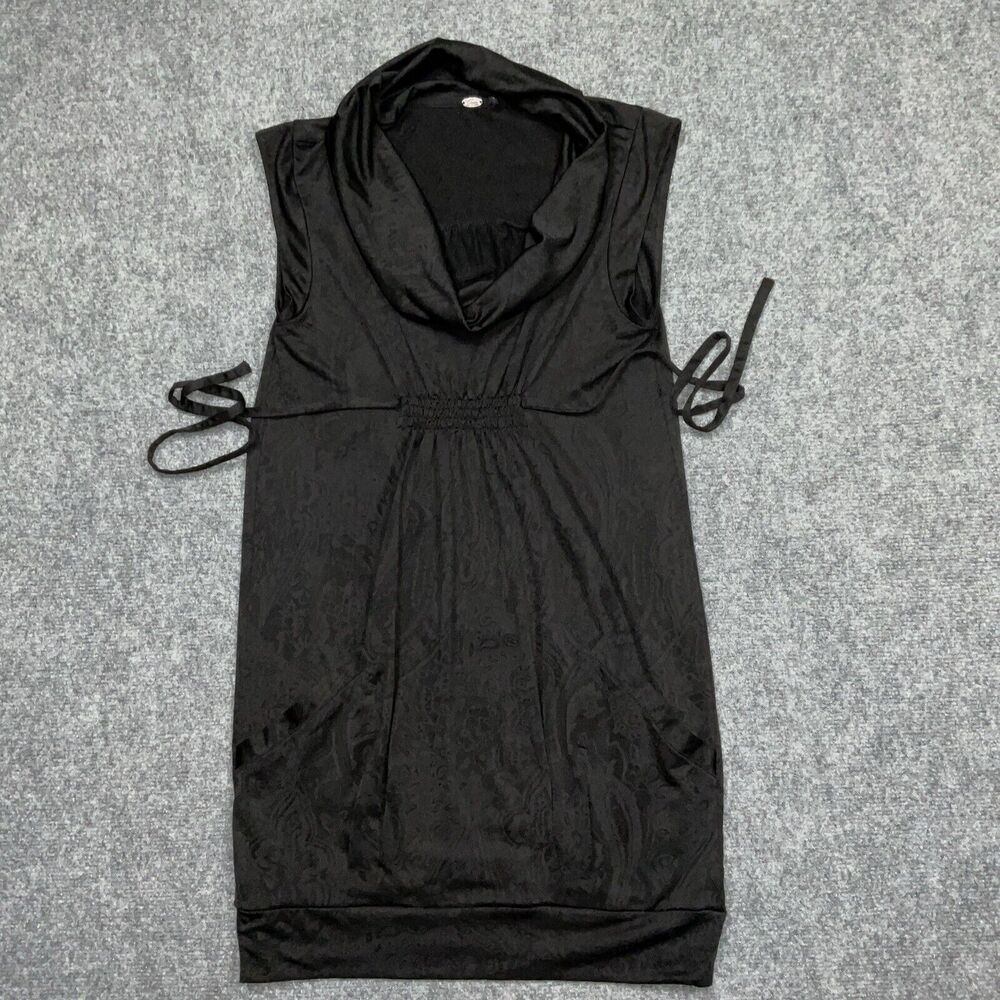 Guess Dress Womens Size Medium Black Cowl Neck Sleeveless Tie Waist Pockets